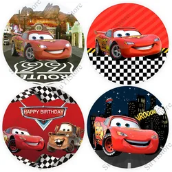 Pixar Cars Round Photo Backdrop Cover For Kids Birthday Lightning McQueen With Friends Custom Circle Photography Background
