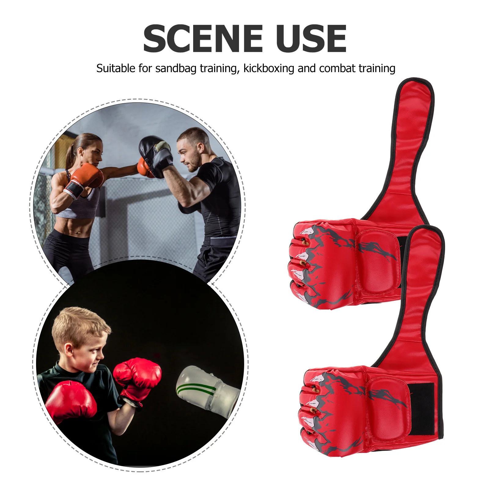 1 زوج قفازات الملاكمة الحمراء الأنيقة الكبار المتكاملة صب تصميم الرمل Mma التدريب نصف اصبع قفازات ملاكمة