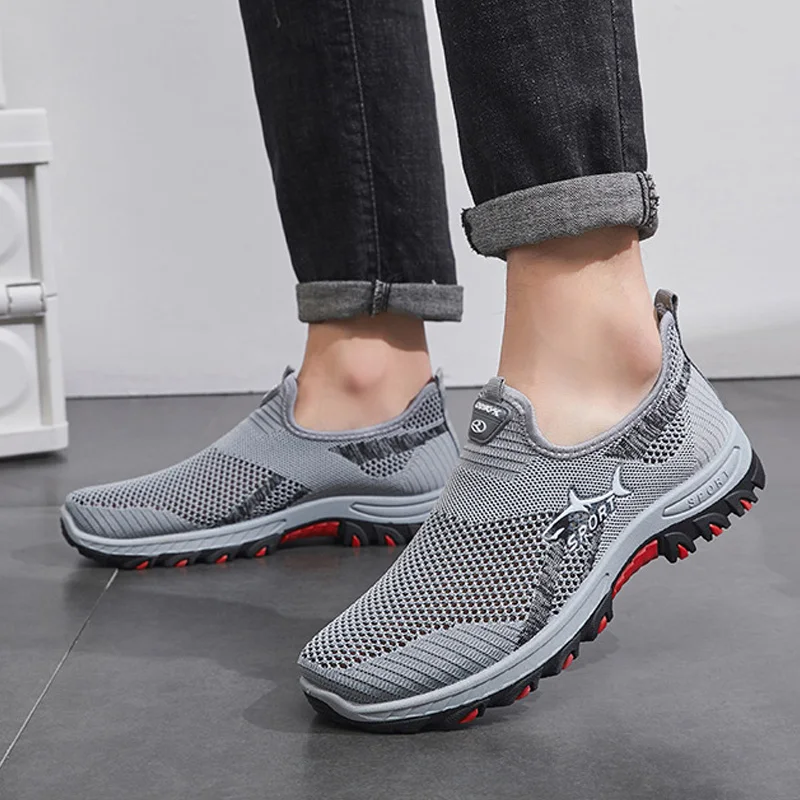 أحذية رجالية كاجوال من قماش الكانفاس صيفية مسامية مضادة للانزلاق بنعل ناعم سهلة الارتداء أحذية شبكية مريحة لكبار السن أحذية ا... #4