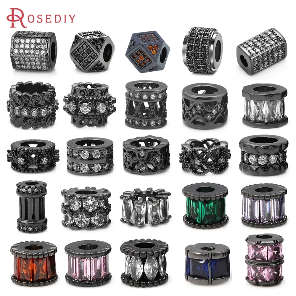Gun Metal Black Color Brass and Zircon Hexagon Spacer Beads Bracelets Beads Necklace Earrings Jewelry Making Materials