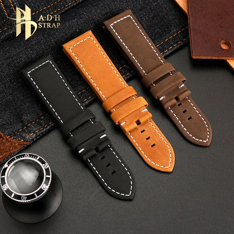 Vintage Matte Leather Watch Strap For Zenith Big Pilot Bronze Men\'s Cowhide Strap Accessories 23mm Waterproof and Soft