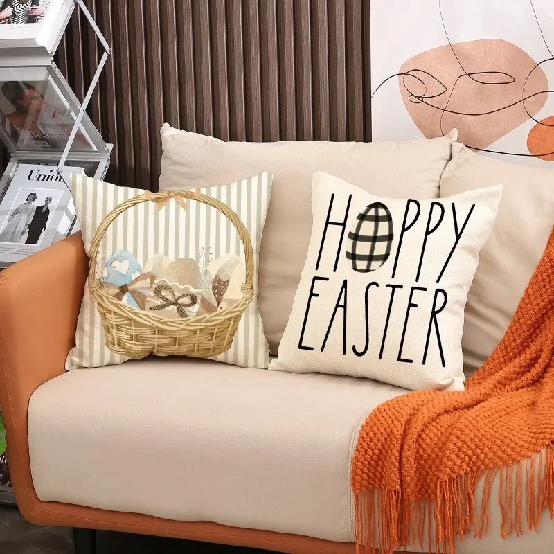 

Easter Pillowcase Bunny Egg Spring Sofa Throw Pillow Case 45x45cm Linen Cushion Cover for Home Decoration Printed Pillow Cover