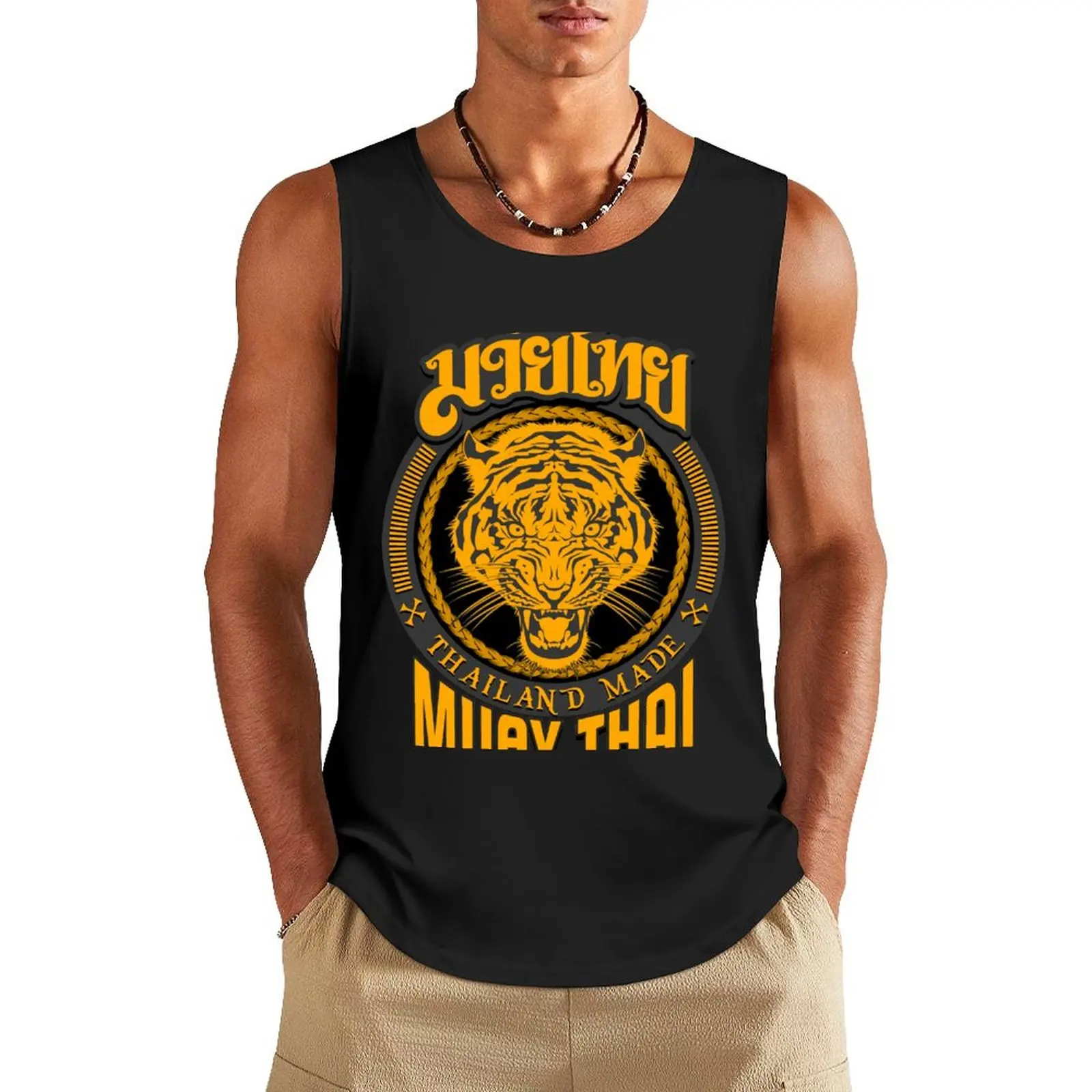 tiger sagat muay thai thailand martial art logo Tank Top training weight vest sleeveless shirts t shirt gym clothes for men