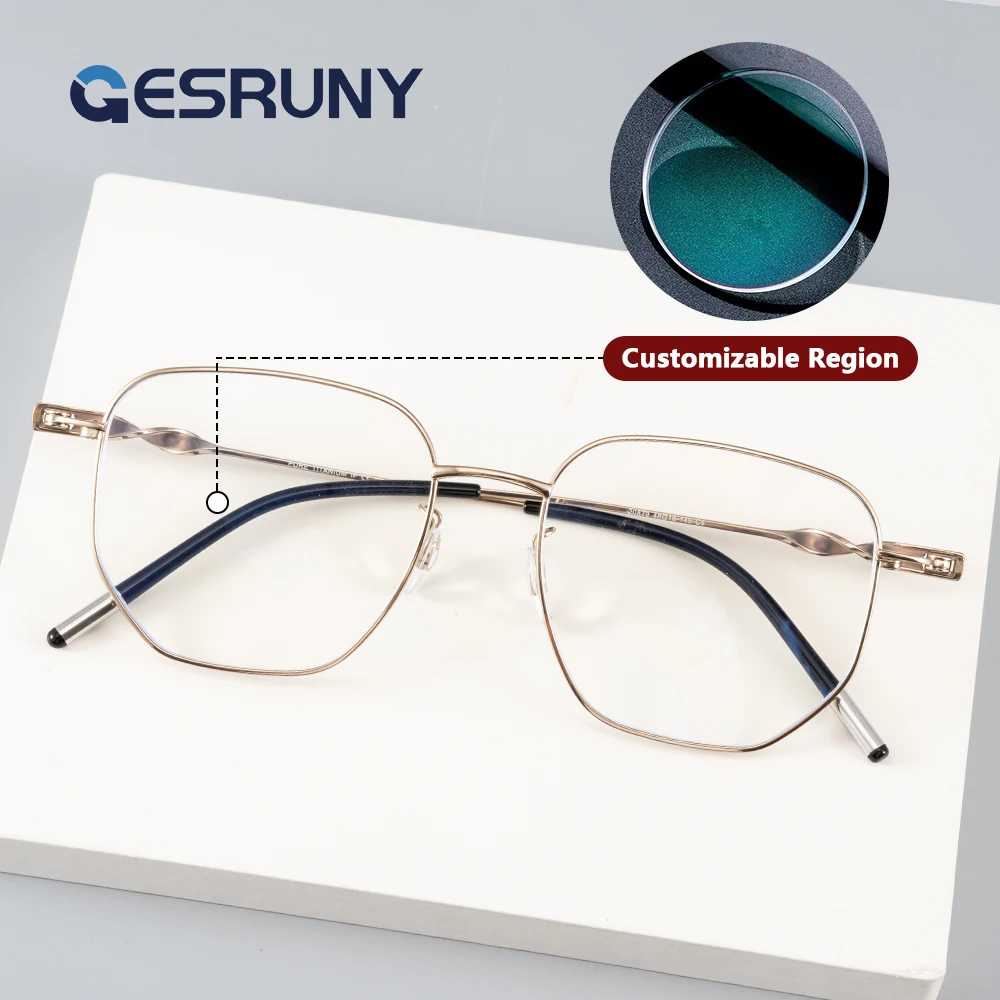 

Gesruny Polygon Frame Titanium Progressive Prescription Glasses Man Anti Blue Light Reading Eyewear Myopia Hyperopia Eyeglasses