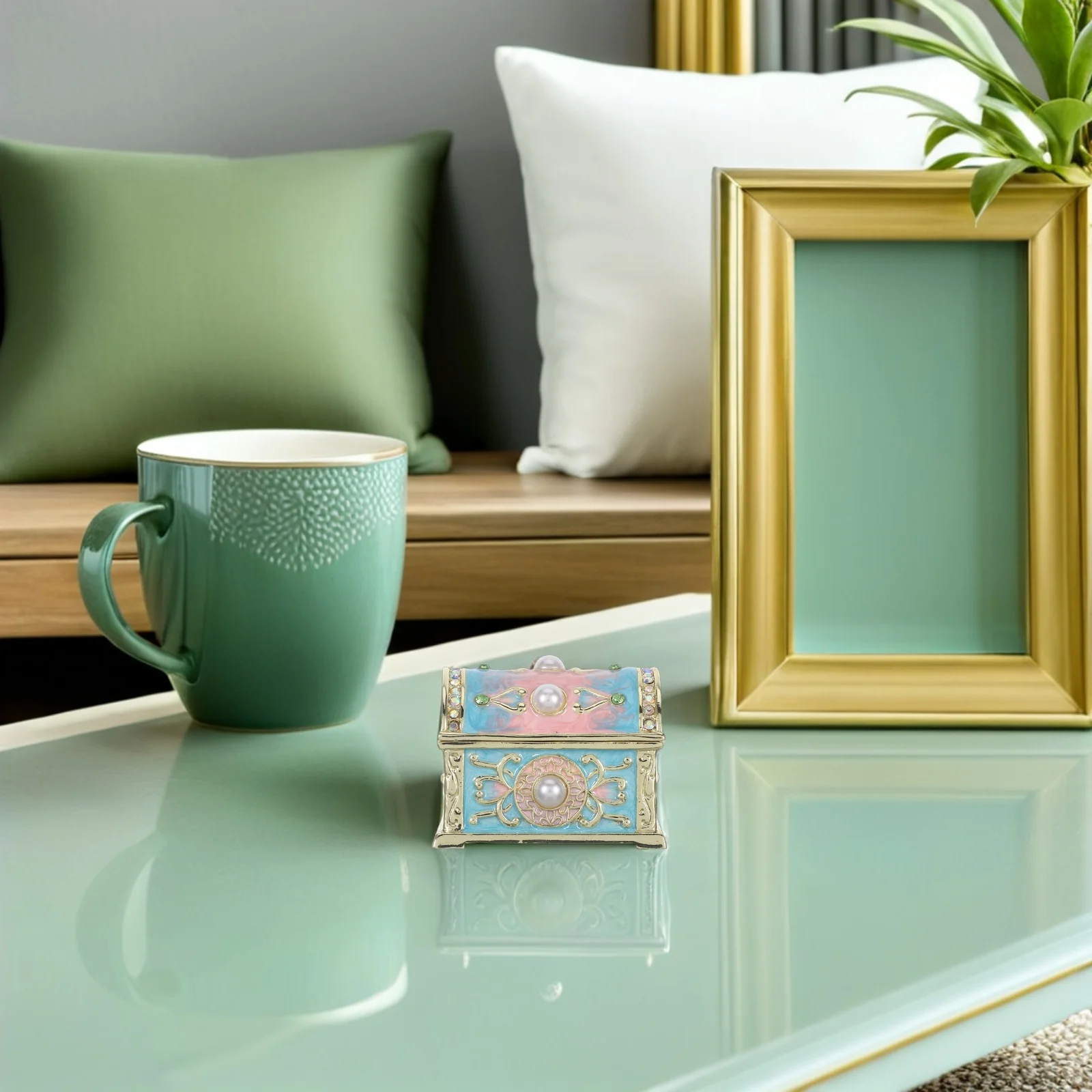 

Enamel Mini Treasure Chest Decorative Jewelry Box Small Vintage Storage Container Trinket Box for Women Girls Collection