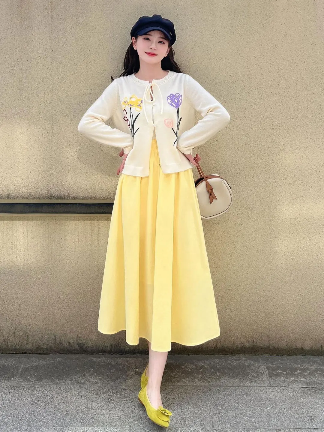 

Ele Spring Outfit Set Gentle Sle Long Sve Comfortable Fit Women's Top Skirt Two-Piece Set Floral Pattern Date Wear