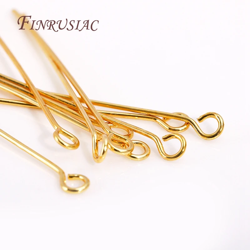 0.6X30MM 50-100Pcs/Lot 18K Gold Plated Flat Head/Ball Head/Eye Pins For Jewelry DIY Beading Jewellery Findings