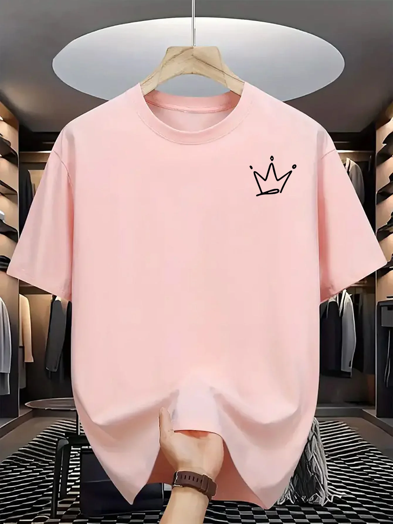 Men's Summer 100% Cotton Fashion Creative Crown Pattern Printed Casual Loose Sports Round Neck Short Sleeve T-shirt Top
