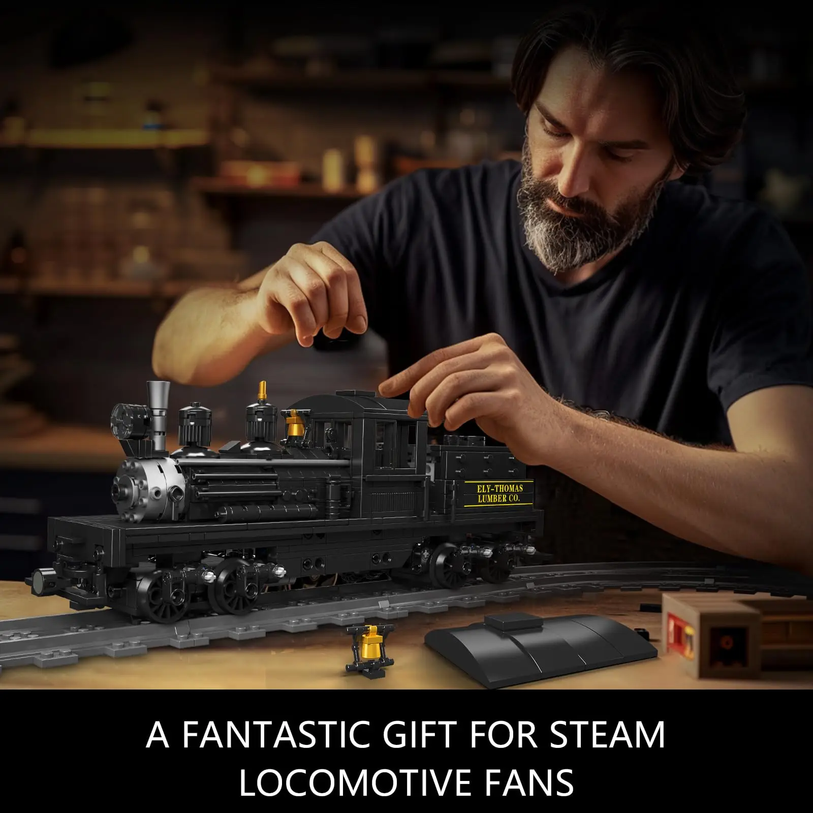 Mould King 880 PCS Shay Steam Locomotive with LED & APP Control, Train Building Blocks Set with Tracks for Adult Collectors