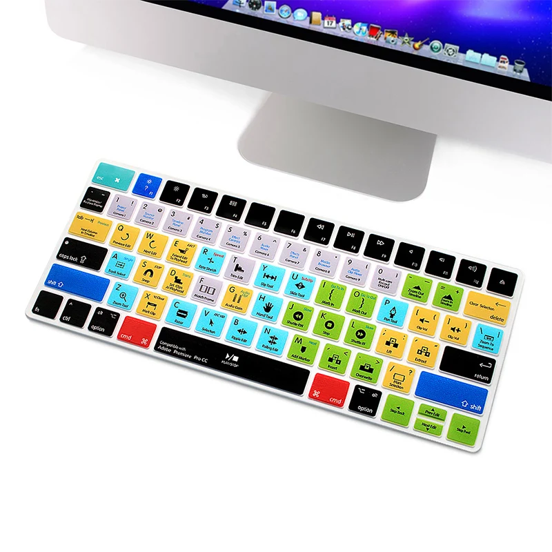 HRH Adobe Premiere Pro CC Shortcuts Silicone Keyboard Skin US Layout For Apple Magic MLA22B/A For Adobe Keyboard Cover