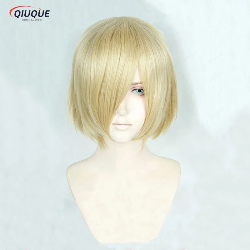 High quality anime Yuri Plisetsky short light blonde heat resistant cosplay costume wig track cap