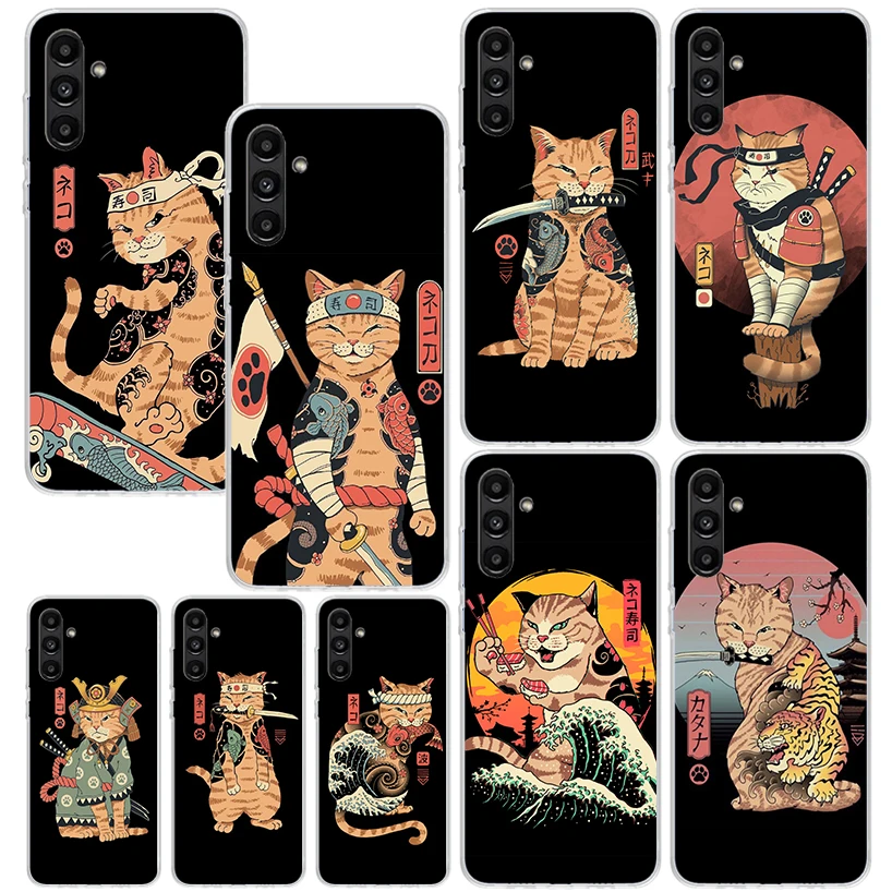 Ramen Sushi Samurai Tattoo Cat Phone Case For Samsung Galaxy A15 A25 A35 A55 A14 A24 A34 A54 A13 A23 A33 A53 A12 A22 A32 A52 A05