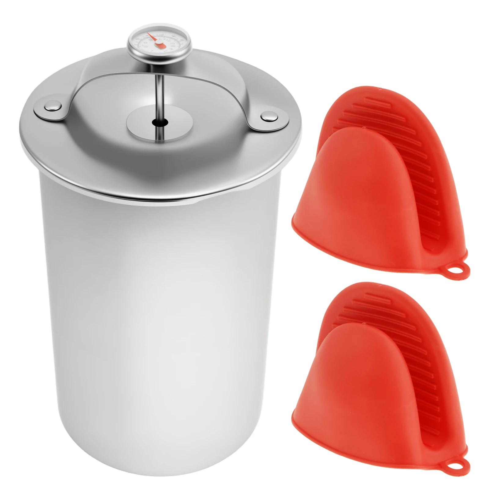 Ham Maker with ℉/℃ Cooking Thermometer and Silicone Kitchen Mittens Stainless Steel Meat Press Mold for Homemade Deli Meats