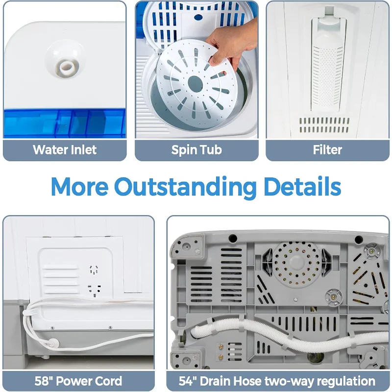 자이언텍스 휴대용 세탁기, 2 in 1 세탁 및 탈수기 콤보, 22lbs 용량 트윈 텁 13.2 lbs 세탁 8.8 lbs