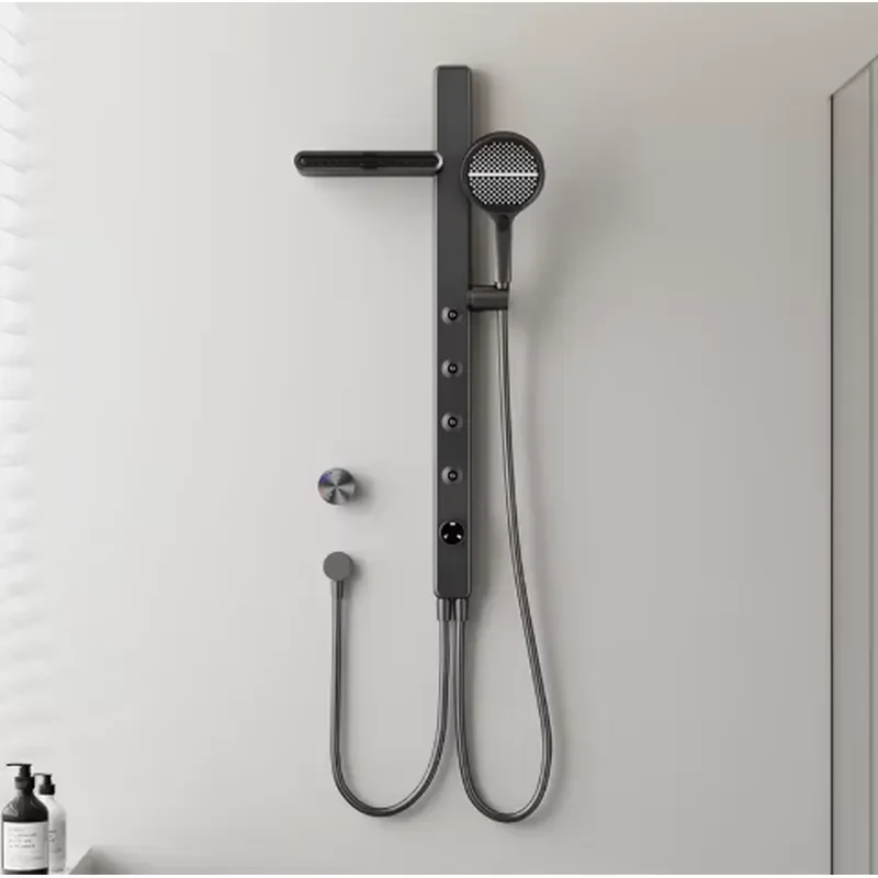 Hidden Wall-Mounted Thermostatic Faucets Rain Spray Shower Set Slide Bar All Copper Construction Brushed Household Bathroom