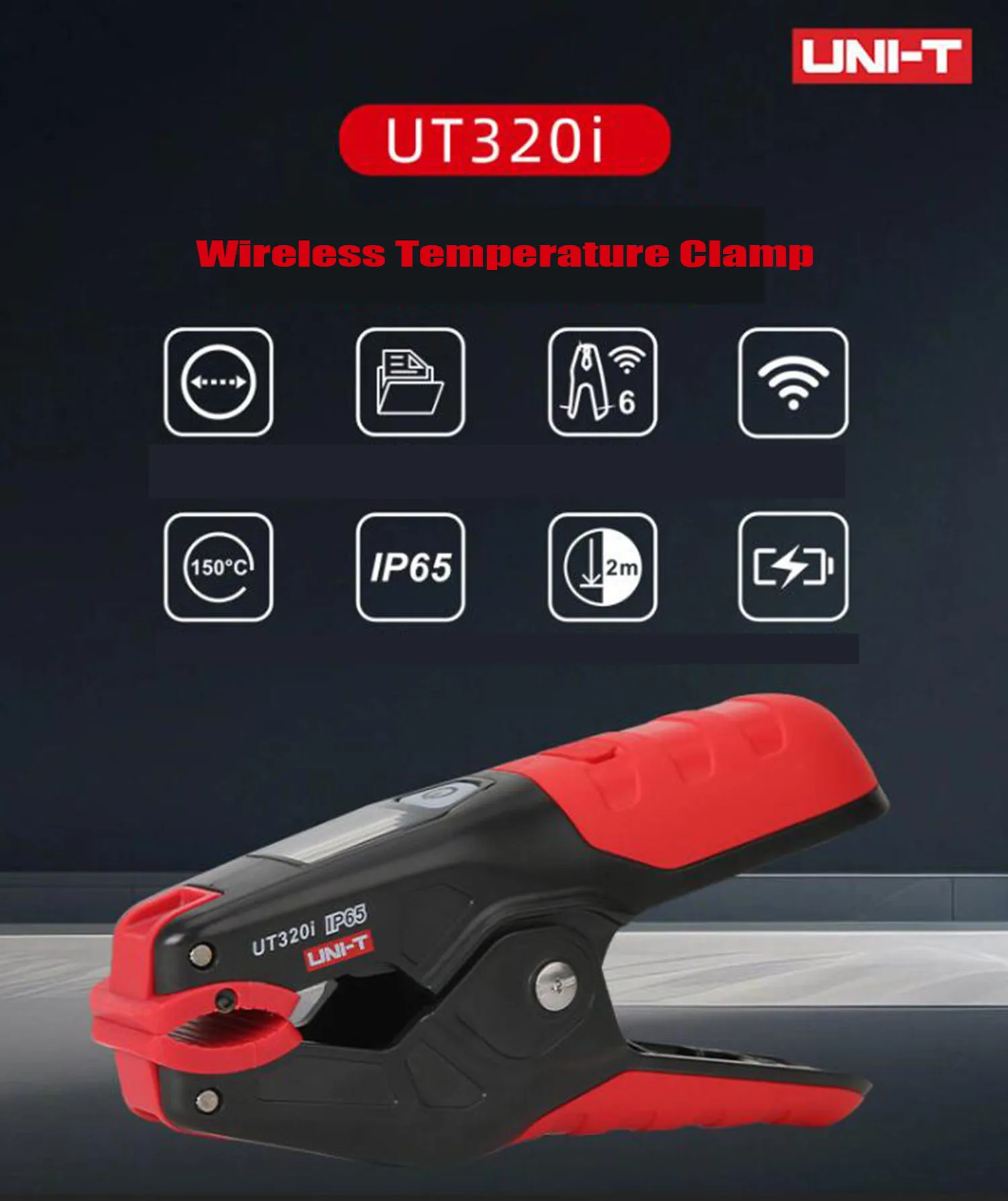 UNI-T UT320i Wireless Temperature Clamp Bluetooth Pipe Thermometer HVAC Refrigeration Copper Tube Temp Tester IP65 Rechargeable.
