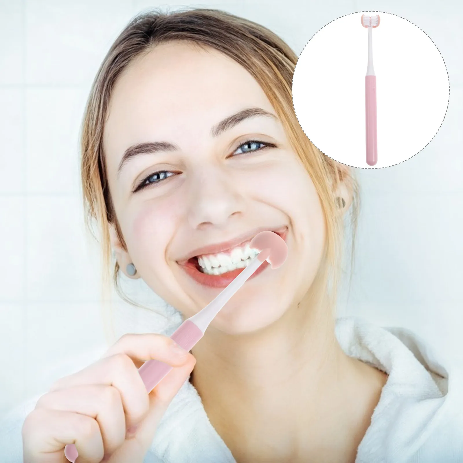 3-Sided Toothbrush Adult Manual Comfortable Grip Oral Cleaning Wrap Around Design Teeth Care Brush Adult Toothbrush