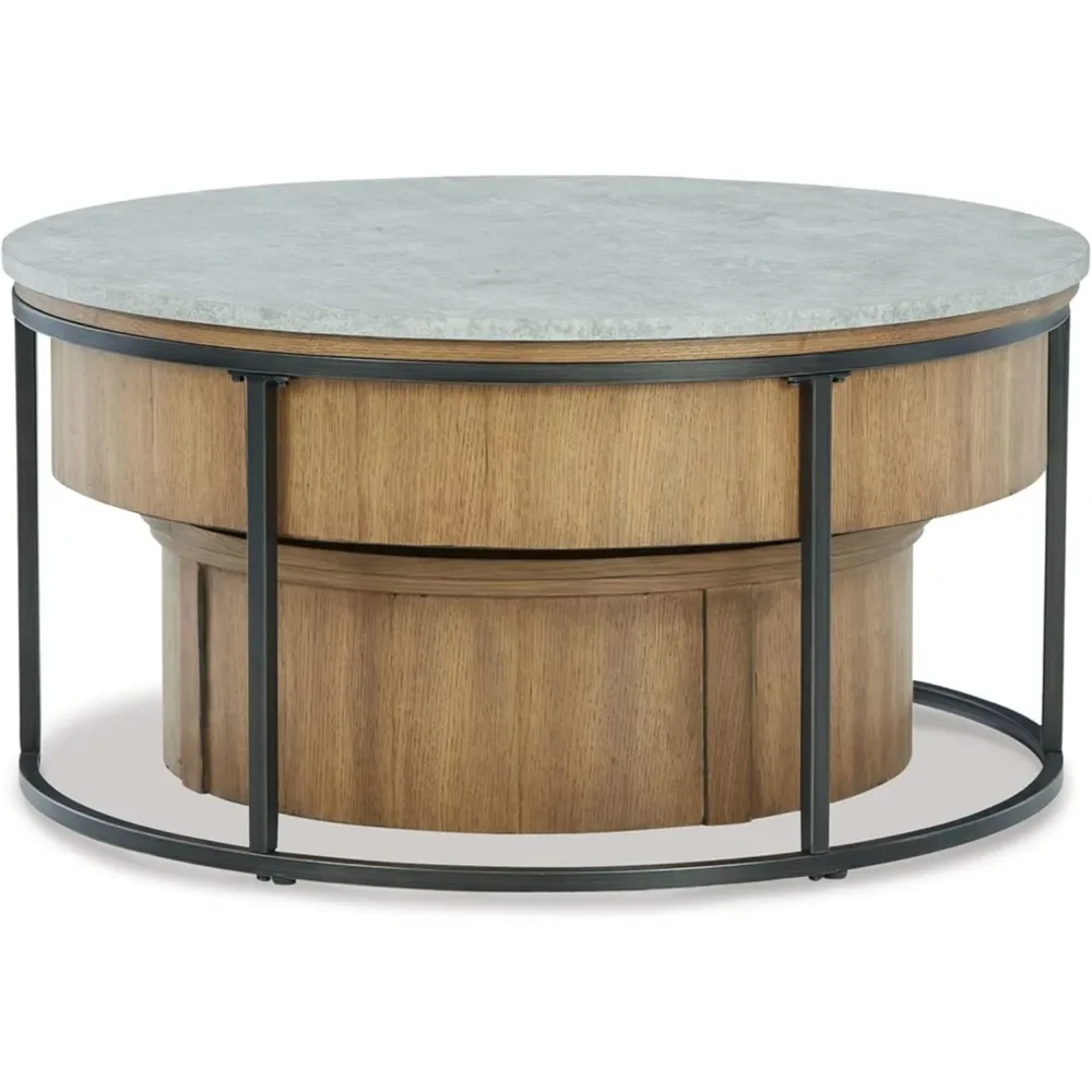 Contemporary Lift Top Flip Top Nesting Cocktail Tables with Hidden Compartment - Set of 2