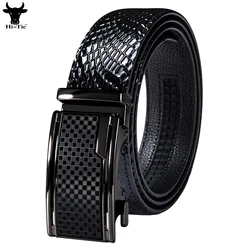 Ceinture en cuir noir à boucles automatiques pour hommes, à cliquet en relief, coulissant, pour robe en jean, cadeau de mariage ou d'affaires