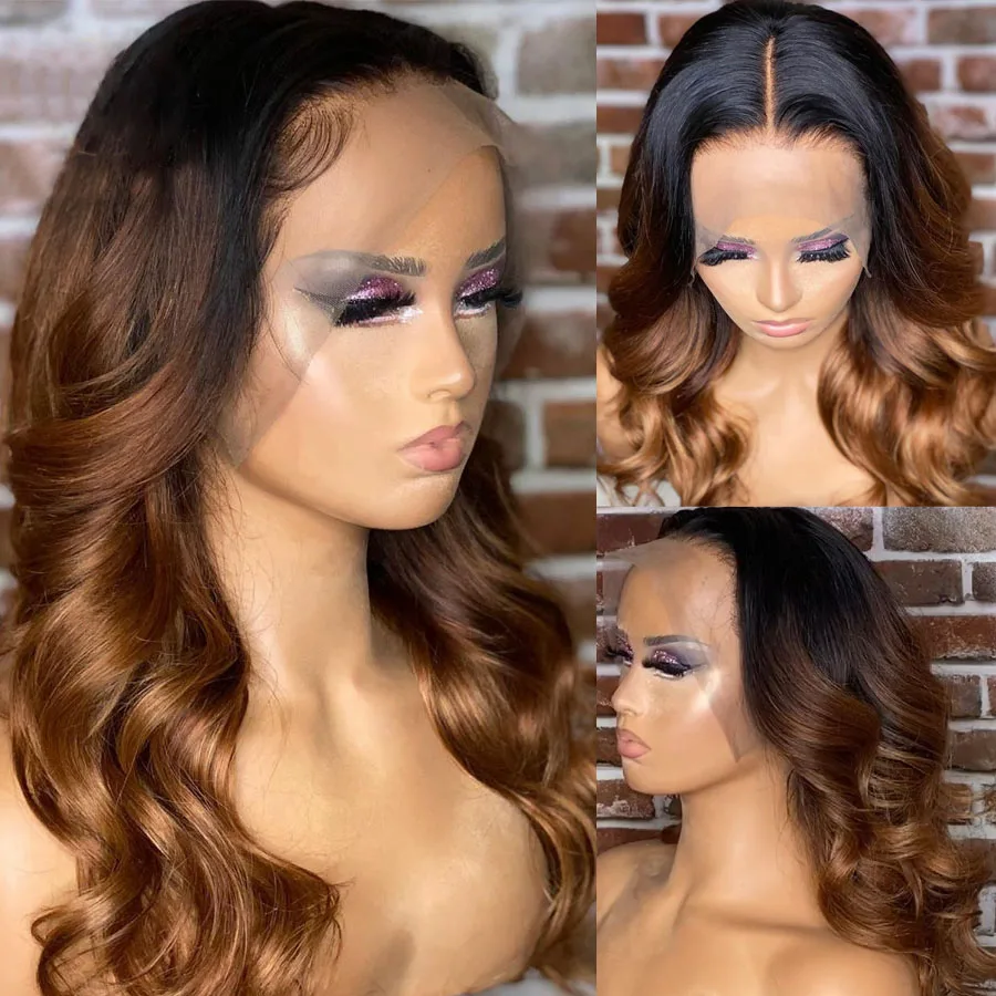 Wig Highlight rambut manusia Brasil Wig depan Ombre coklat renda 360 Wig renda depan untuk WANITA HITAM 13x4 Hd Wig renda transparan