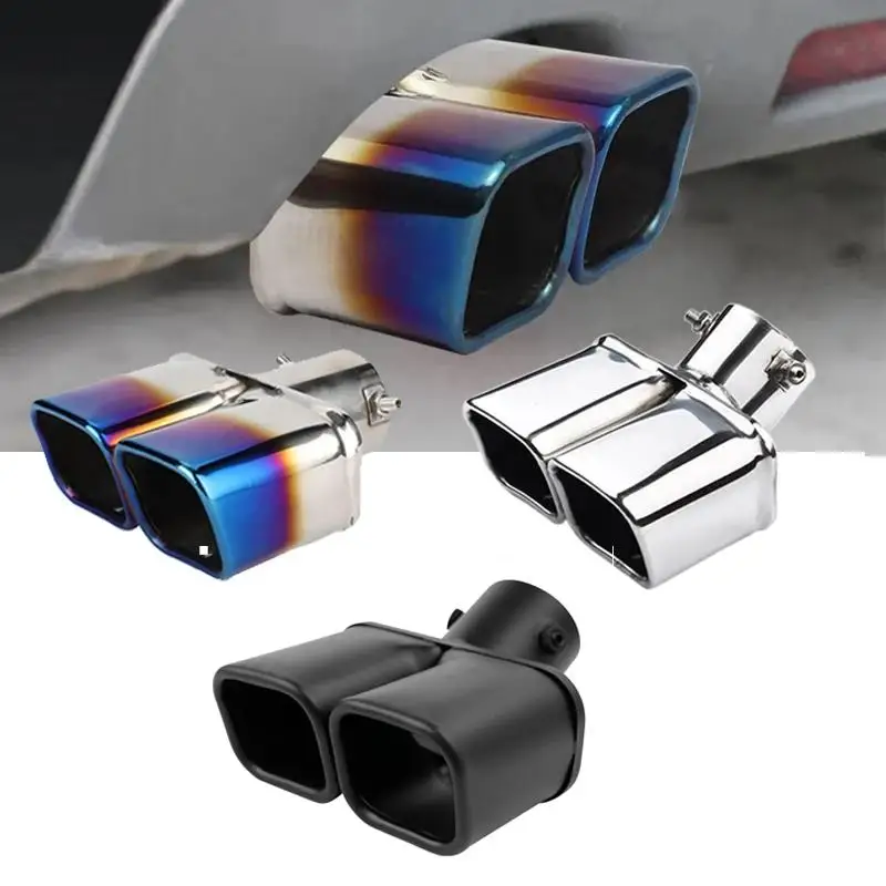 

Square exhaust pipe, car exhaust pipe modification, dual outlet decorative tailpipe exhaust nozzle tip universal accessories