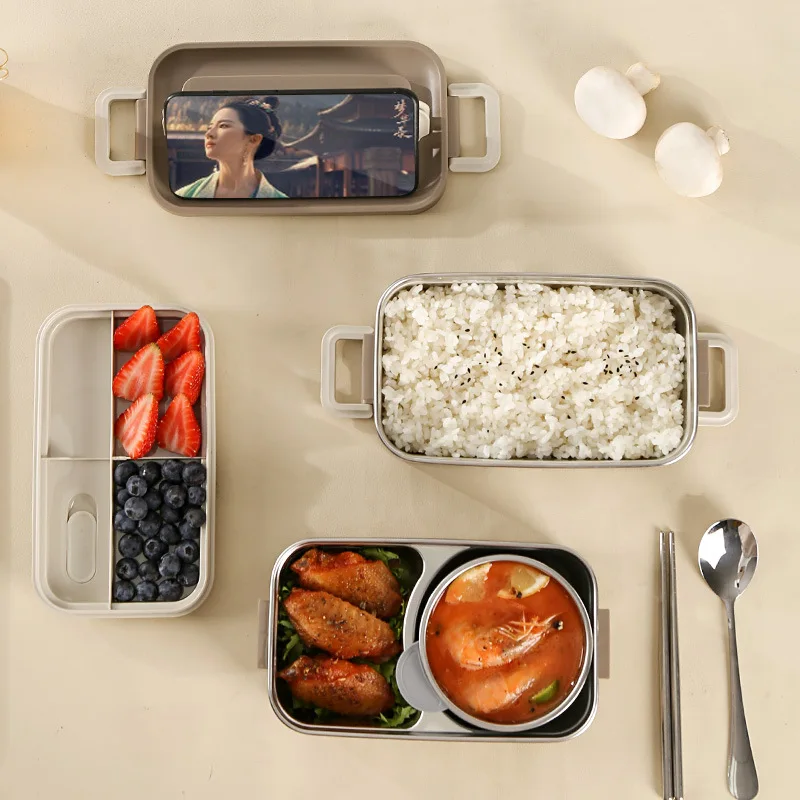 

Japanese style 304 stainless steel lunch box double bento box office worker student portable lunch insulation fast food box