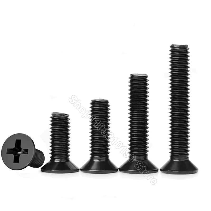 M2 M2.5 M3 M4 M5 Mini Micro Small Black Carbon Steel Cross Phillips Flat Countersunk Head Screw Bolt GB819 Length 3 4 5 6 8-40mm