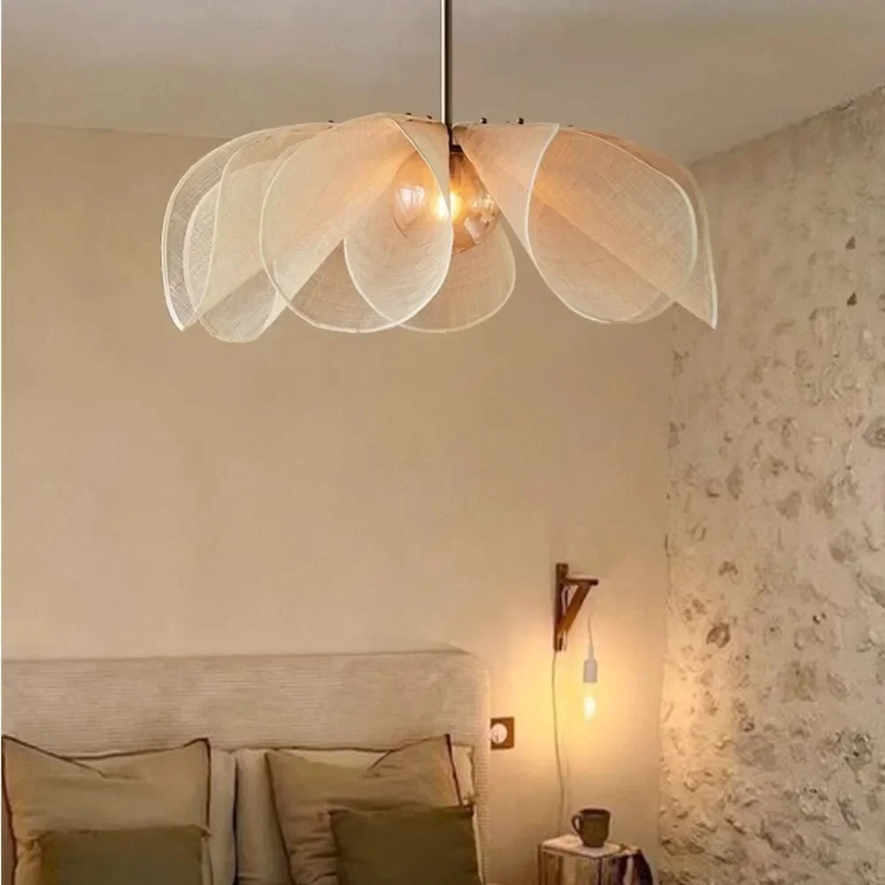 

French medieval cream style floral pendant light fabric ceiling pendant light living room modern art home decoration lighting