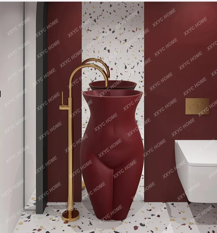 burgundy high-end column, personalized art and creativity integrated floor-to-ceiling wash basin