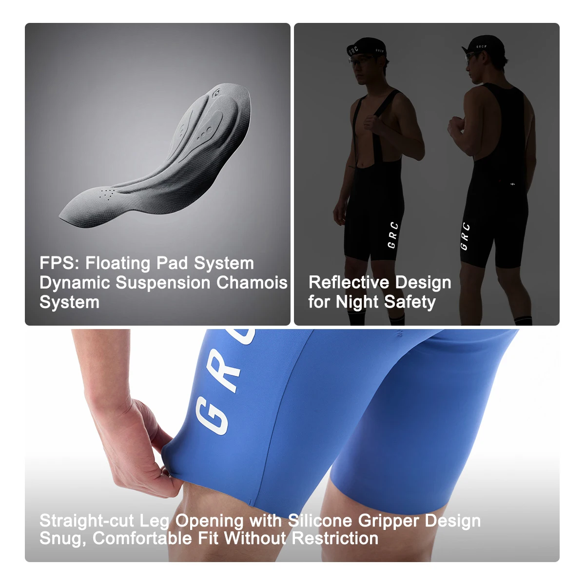GRC Men's Tech Bib Shorts Cycling Apparel Compression Quick Dry Bibs Cycling Wear for Men