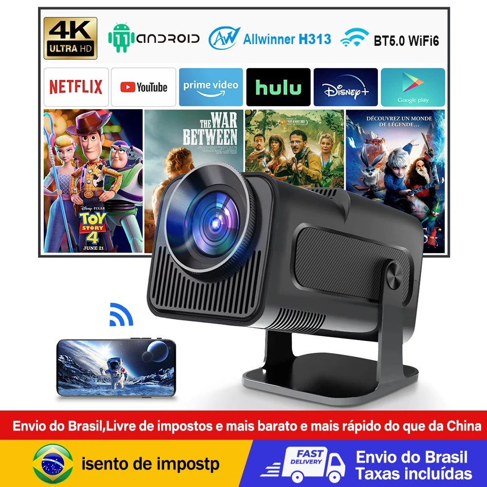 HY320 4K Wifi6 Projector Android 11.0 390 ANSI Dual WIFI Allwinner H713 BT5.0 1280*1080P Cinema Outdoor Upgrated HY320MINI