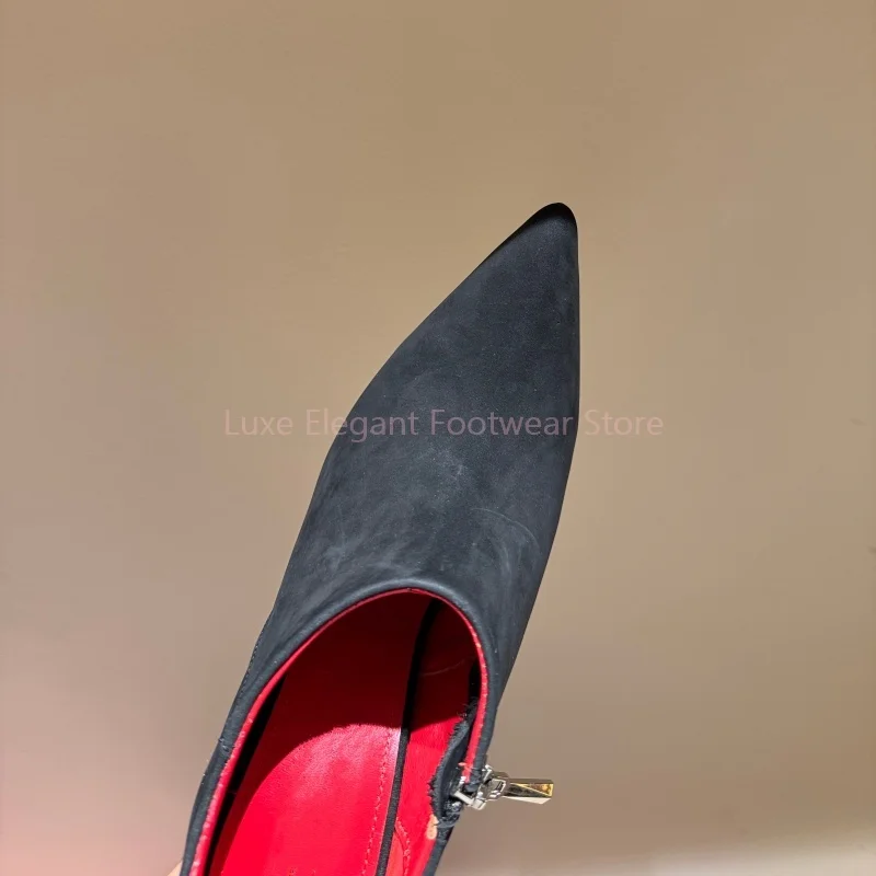 أسود الجلد المدبوغ السيف على شكل وأشار خنجر مضخات النساء الشظية ديكور الجانب سستة الضحلة حذاء من الجلد مثير موضة فستان الحفلات حذاء #6