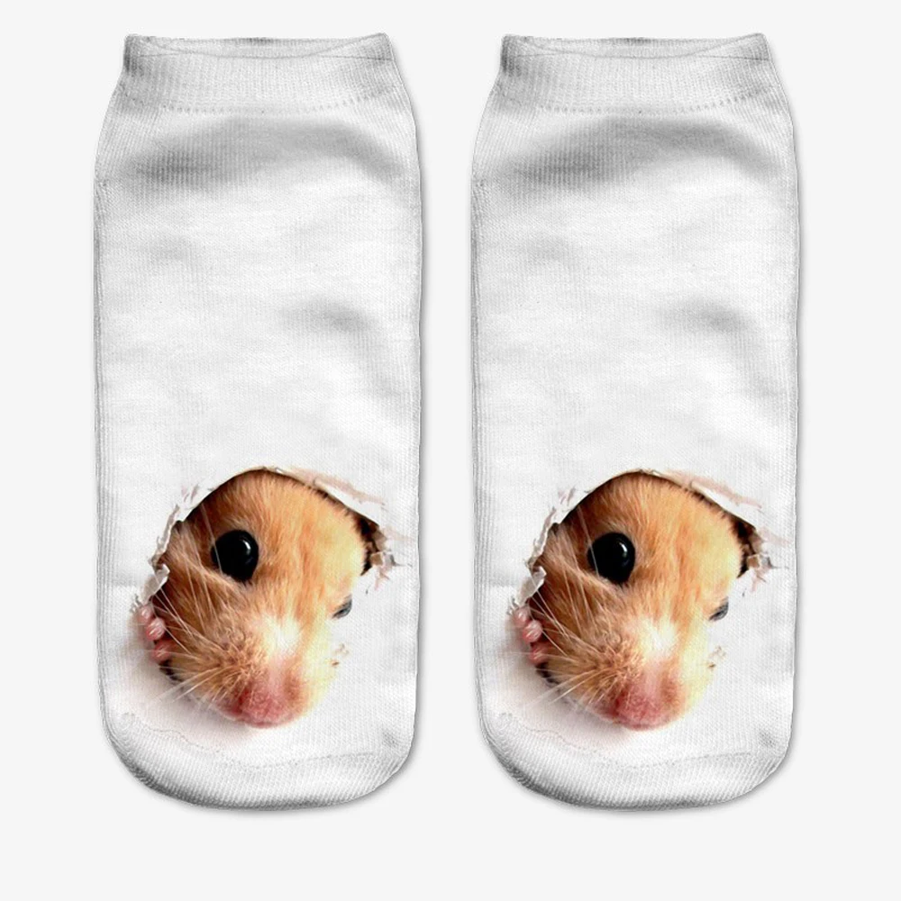 New 3D Printi Women Unisex Cute Low Cut Ankle Socks Multiple Colors Casual Funny Hamster Dog Cat Monkey Owl Sokken