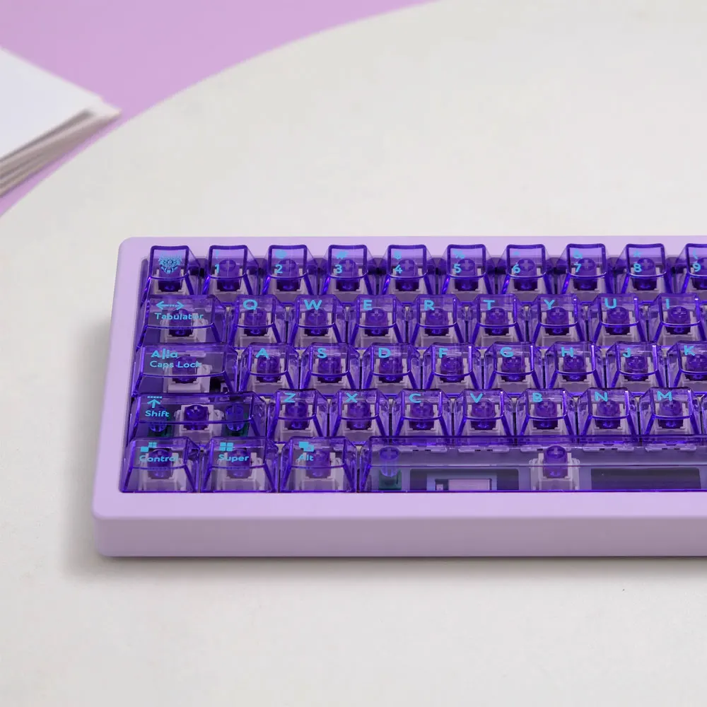 114 Keys Glacier Purple Transparency Keycaps Set Cherry Height PBT Thermal Sublimation For 61 87 98 104 108 Mechanical Keyboard