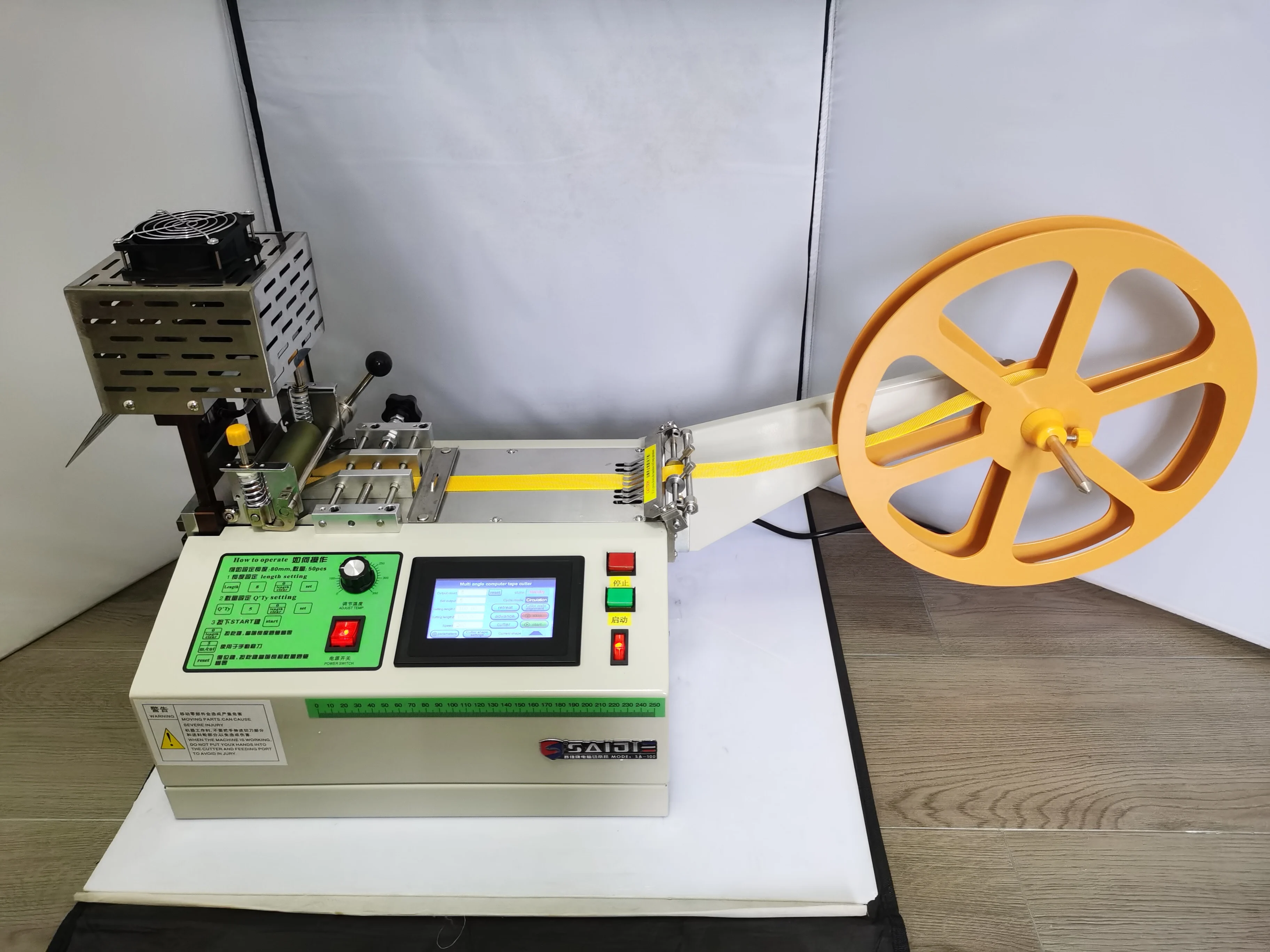 

120-C touch screen version computer automatic Cloth belt Oblique hot cutting machine,ribbon Nylon webbing elastic belt cutting