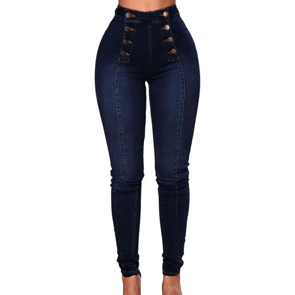 Vintage Skinny Jeans Double-breasted High Waist Pencil Jeans Women Stretch Denim Pants Fashion Tight Trousers