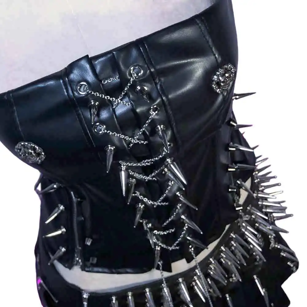 Goth Tops Spiked Y2K T-shirt with Spikes Boho Fairy PU leather Black Grunge Punk Rock Clothes ALT Emo Clothing Gothic Tank