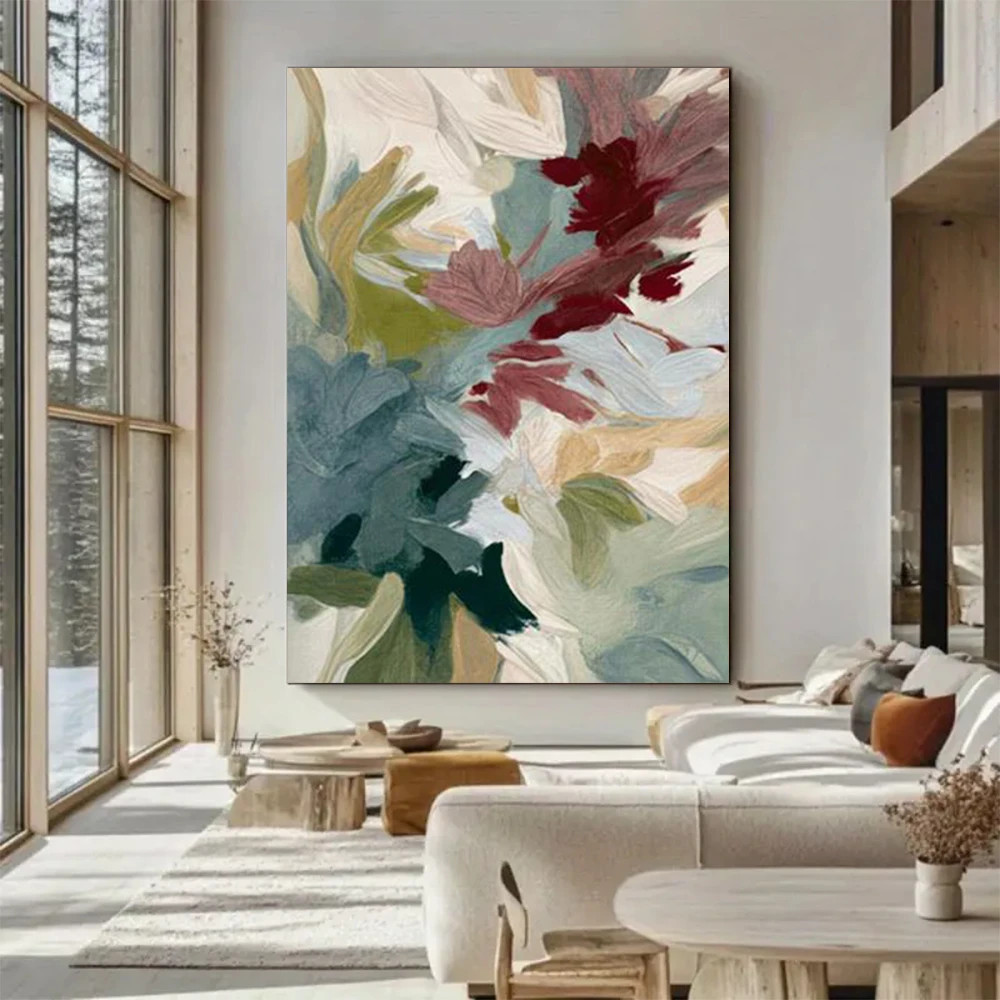 

100% Handmade Abstract Oil Painting On Canvas Ins Flower Wall Art Picture Thick Layer Big Mural For Home Living Room Decor Image