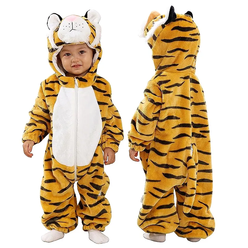 Baby Monkey Animal Bodysuit Unisex Baby Tiger Costume Winter Autumn Fleece Hooded Bodysuit Cosplay Bodysuit Hooded Crawling Suit