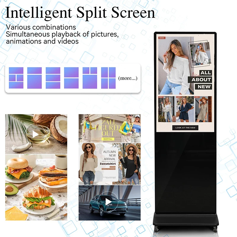 55 Indoor Interactive Kiosk LCD Signage Totem Floor Stand Touch Screen Digital Advertising Display Board for Restaurant