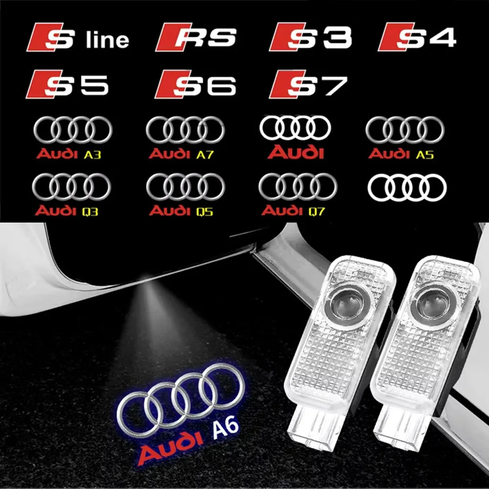 

2pcs Car Door Led Welcome Light Badge Laser Projector For Audi RS S TT Sline Quattro A3 A4 A5 A6 A7 Q3 Q5 Q7 S3 S4 S5 S6 S7