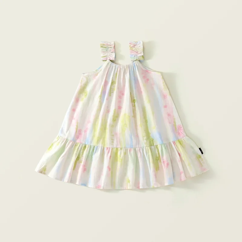 

HoneyCherry New Summer Cotton Sundress for Girls Children's Fresh Oil Painting Graffiti Style Dress Flower Girl Dresses