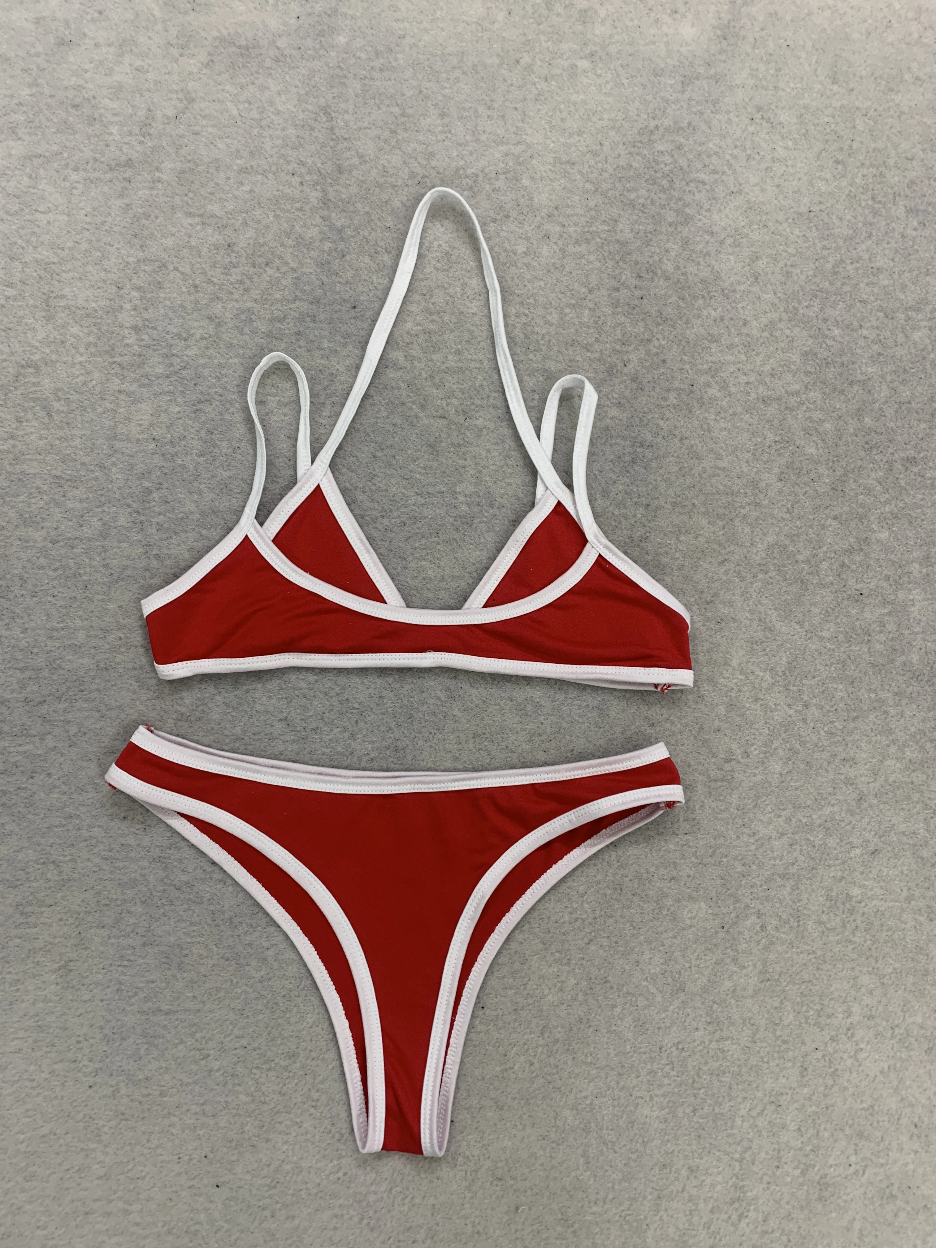 European and American Style Summer Personality Wear Spice Girl Style Sexy Red and White Edge Design Bikini