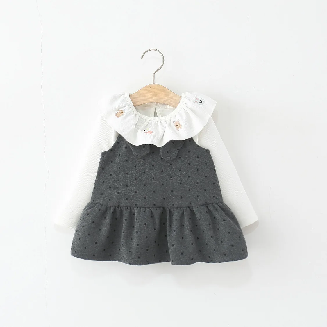 

Autumn New Black Polka Dot Baby Girl Two-Piece Set, Cartoon Embroidered Children'S Clothing (9 Months -4 Years Old)