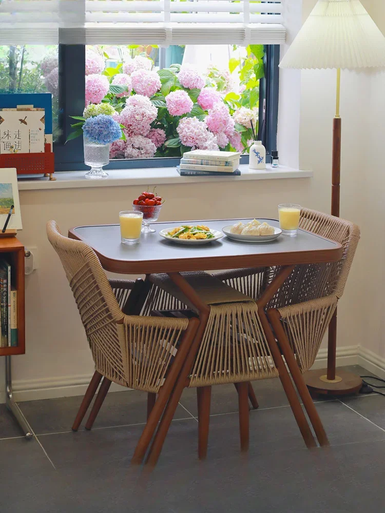 Balcony small table and chair casual tea drinking rattan small apartment Chinese tea table and chair combination