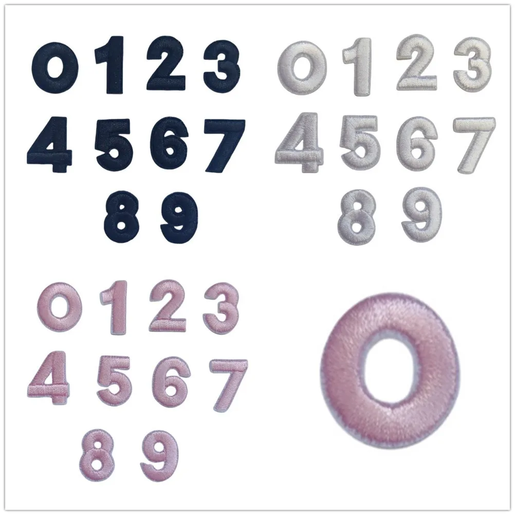 핑크 색상 숫자 자수 패치 다리미, 모티브 아플리케 원단, 의류 장식 수리 액세서리, 2cm 높이, 블랙, 화이트, 10 개