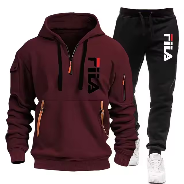 Two sets of 2025 new fashionable men's sportswear, a zippered hooded sweatshirt and sweatpants, for casual fitness and jogging - Image 14
