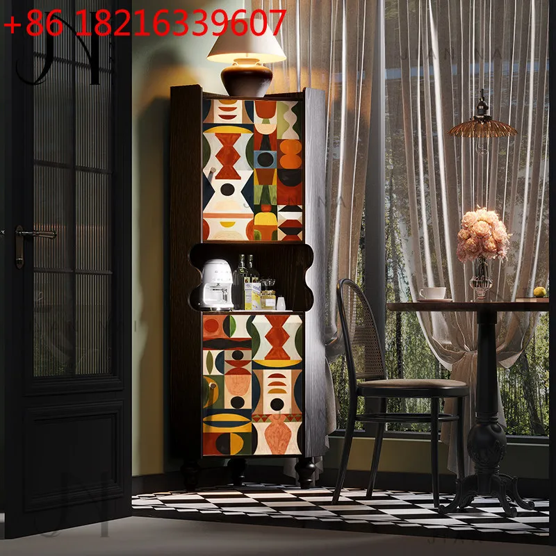 YAO YAO French vintage abstract art solid wood corner cabinet storage for storage, no installation needed, dining room