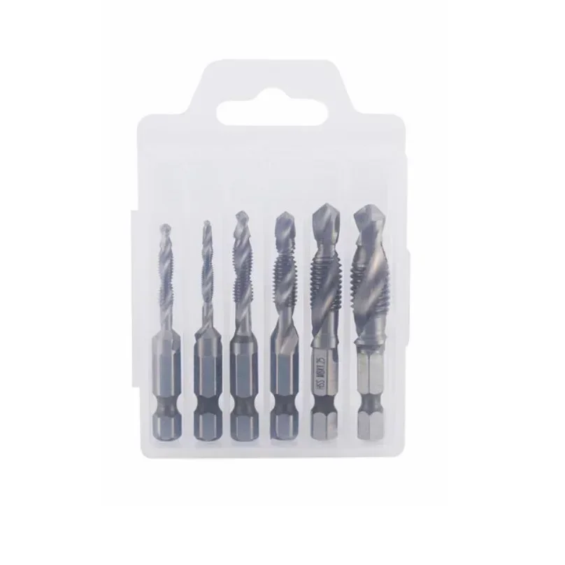 6pcs Metric Thread Tap Drill Bits Set 1/4'' Hex Shank HSS Screw Thread Bit Screw Machine Compound Tap Metal Woodworking Drilling