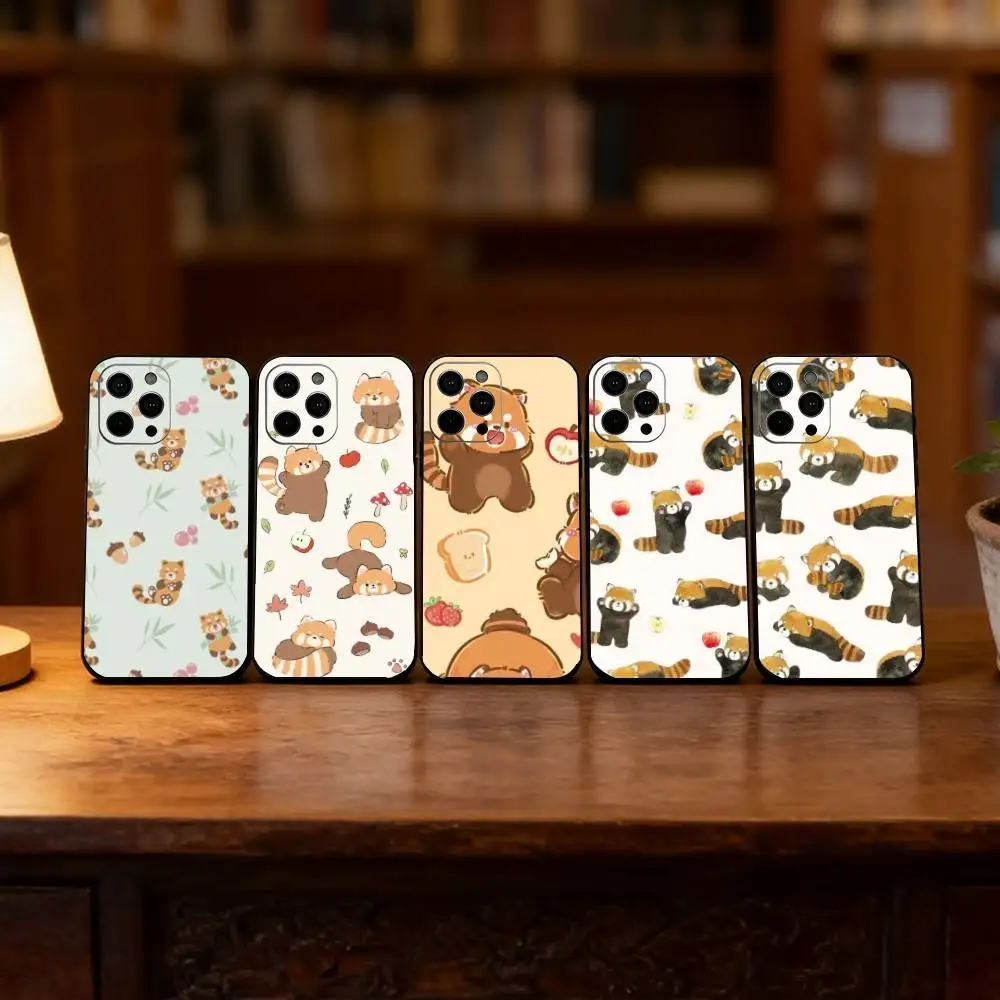 

Cute Western Red panda Phone Case For iPhone 17,16,15,14,13,12,11 Plus,Pro Max,XS,Soft Silicone Black Cover
